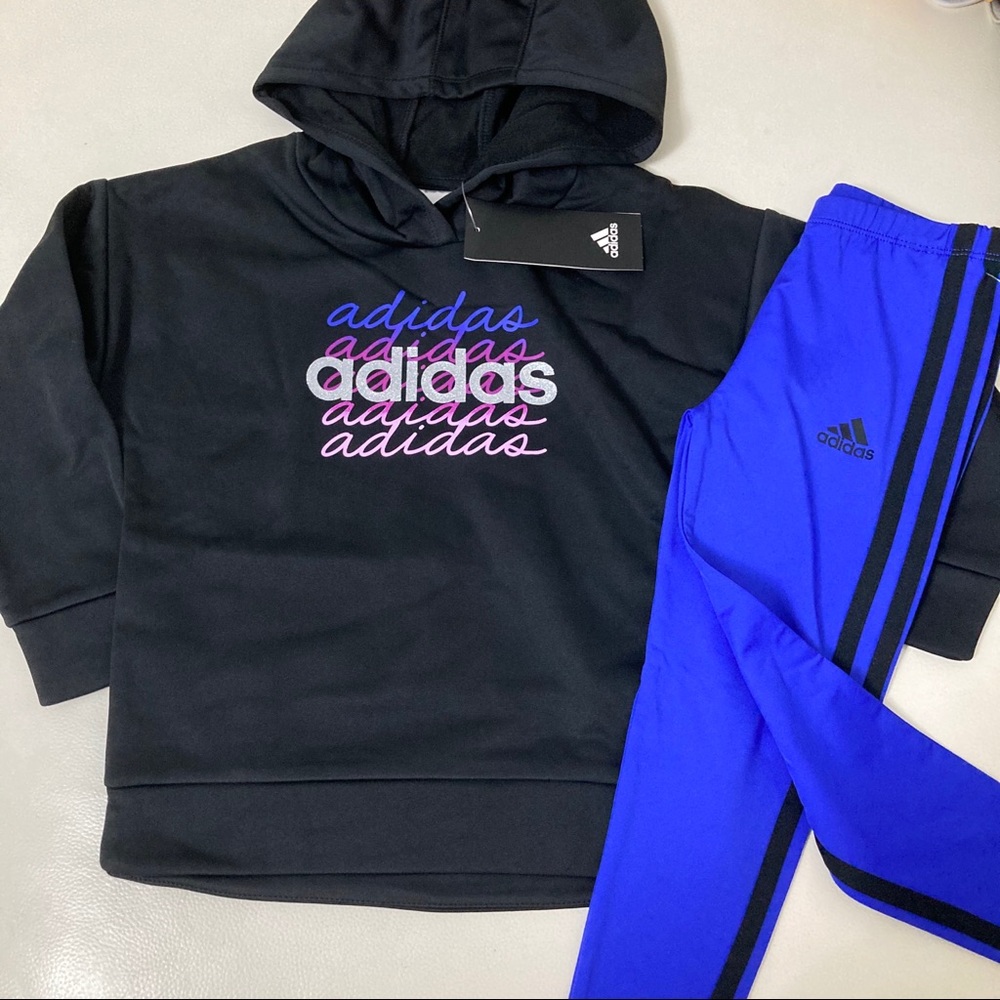 Adidas Printed Tricot Hoodie and legging set sparkly pink and purple 4040 - Picture 7 of 7